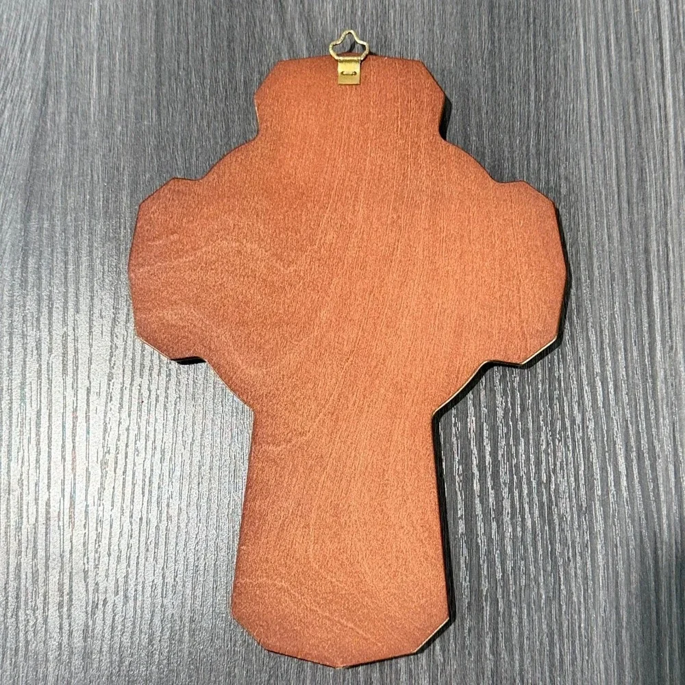 Religious Holy Family Cross Wall Decor God Bless This House Vtg Art Gold Foil